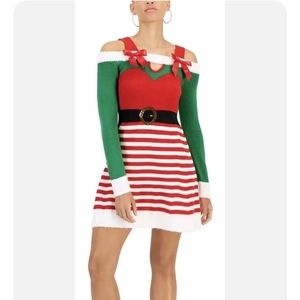 holiday cold shoulder knit elf dress